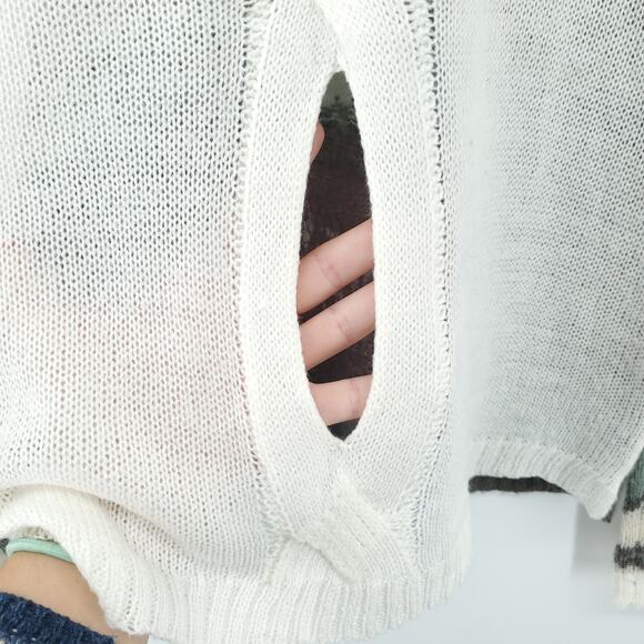 Hinge Retro Sheer Wool Mohair Blend Sheer Lace Open Knit Nordic Stripe Sweater M - Picture 10 of 10